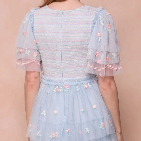 Ivy City Co Blue Embroidered Chantilly Dress - Picture 4 of 9